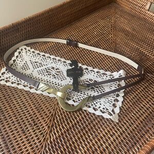 Chico’s Brown Leather Belt with Gold Wave Buckle NWT S/M